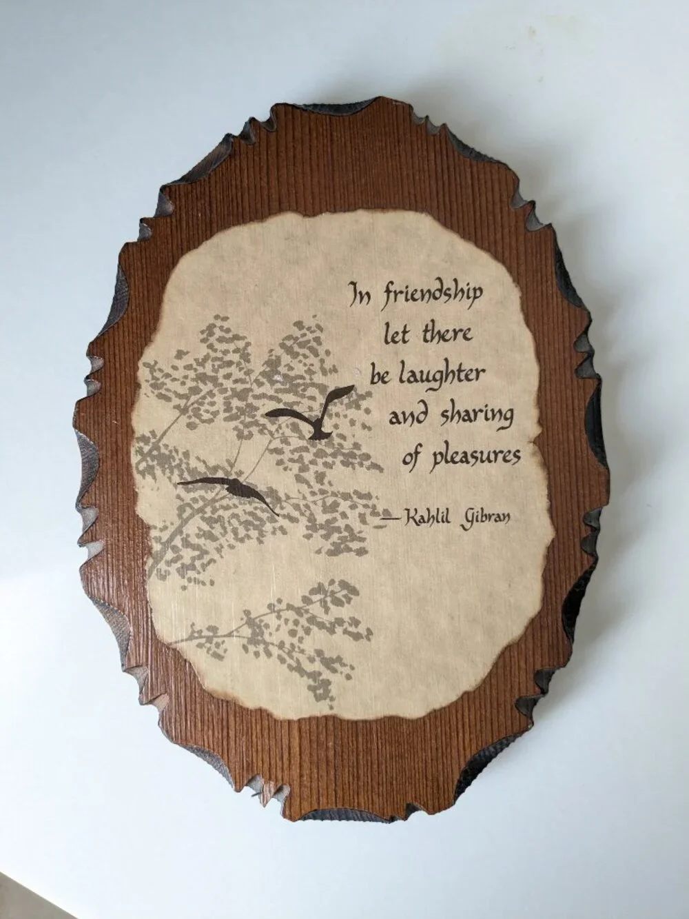 Rustic Wooden Wall Plaque Friendship by Kahlil Gibran